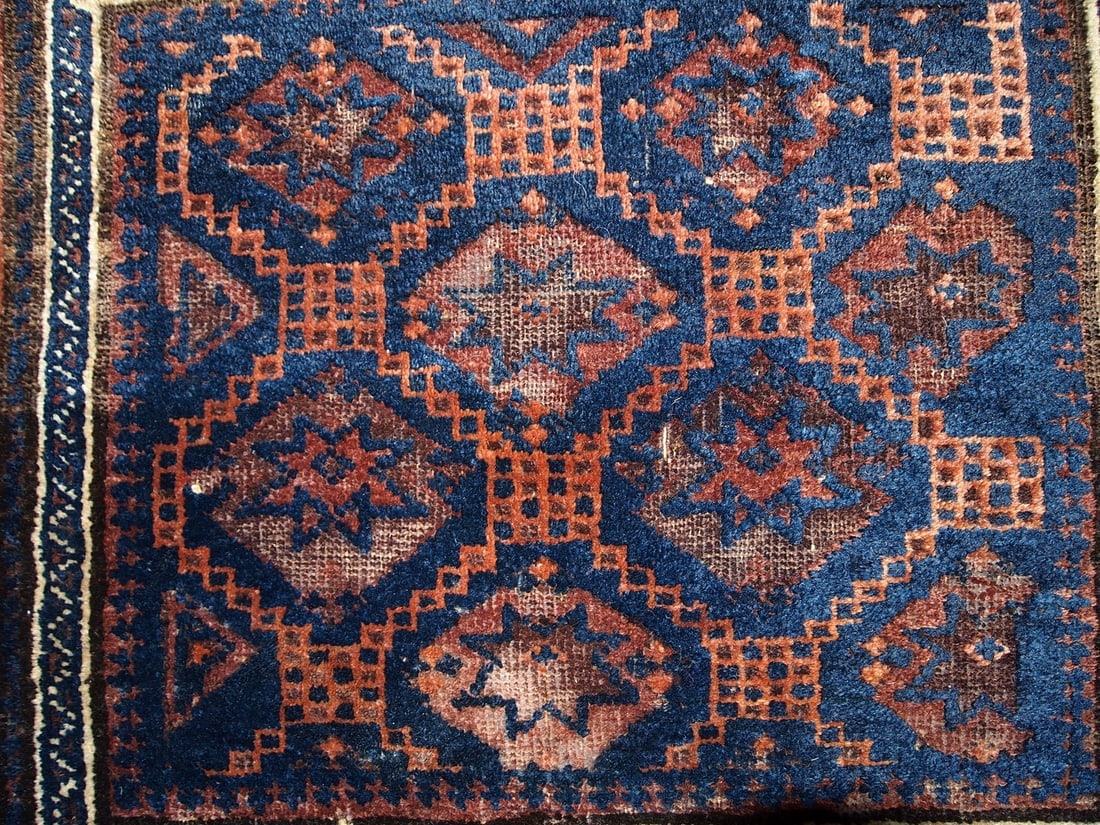 Handmade antique collectible Afghan Baluch bag face 1.7' x 2' ( 54cm x 62cm ) 1900s - 5