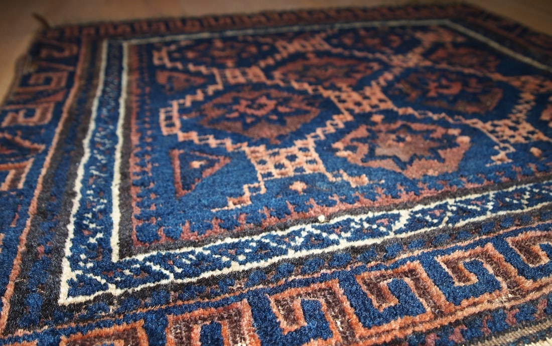 Handmade antique collectible Afghan Baluch bag face 1.7' x 2' ( 54cm x 62cm ) 1900s - 6