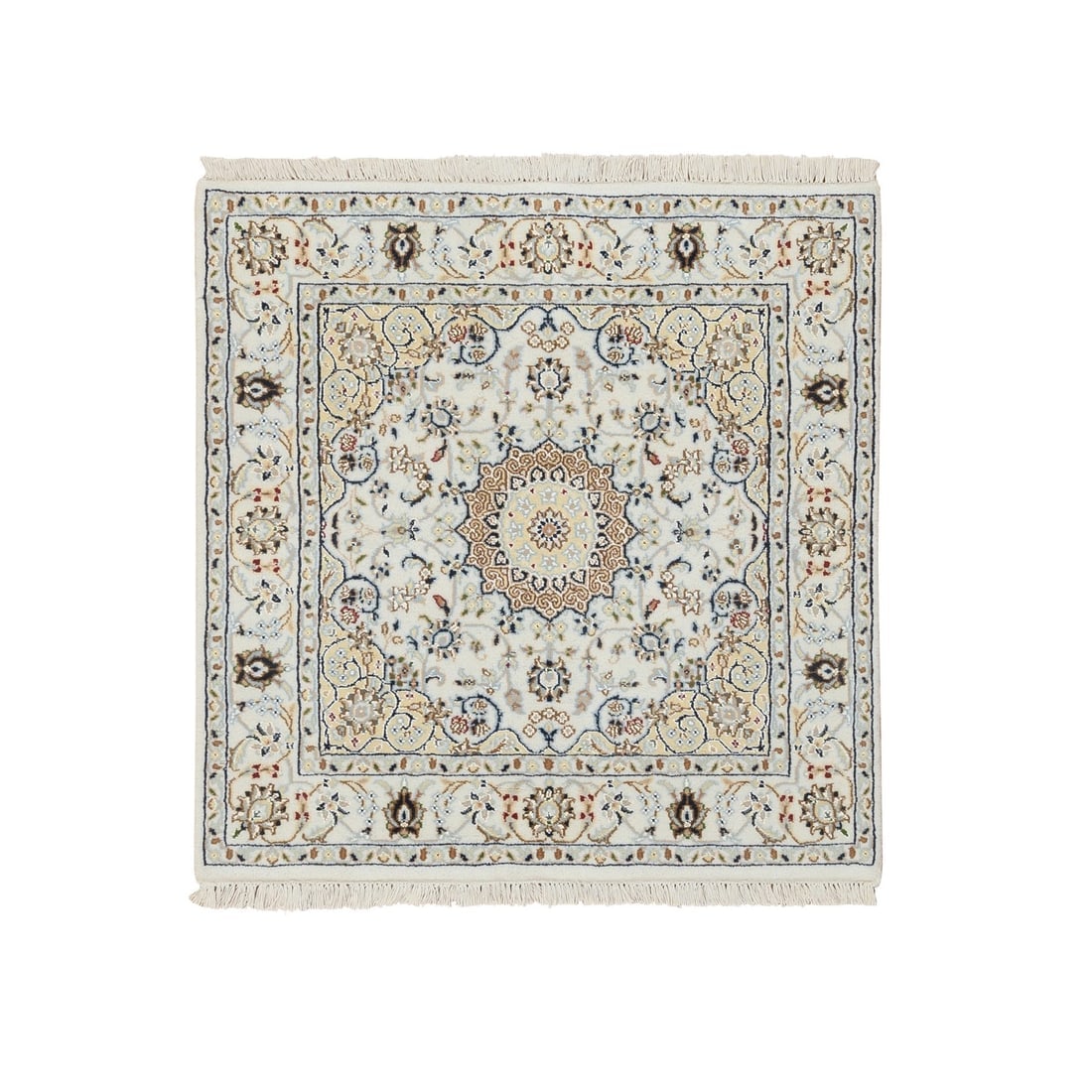 Ivory 250 KPSI Nain Medallion Flower Design Pure Wool Hand Knotted Rug (1 of 8)