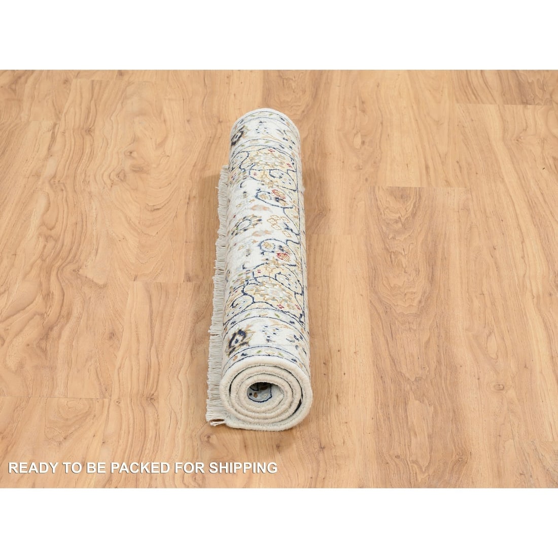 Ivory 250 KPSI Nain Medallion Flower Design Pure Wool Hand Knotted Rug - 6