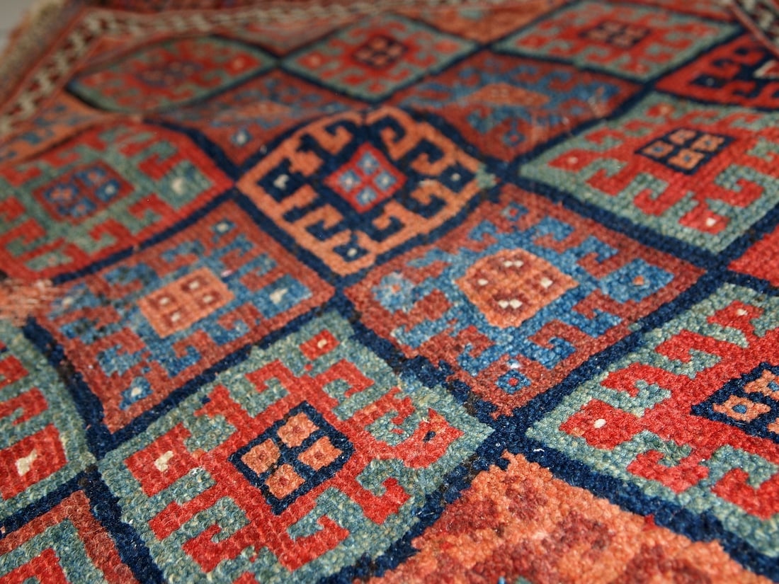 Handmade antique collectible Persian Kurdish bag 1.8' x 2.4' (56cm x 73cm) 1880s - 11