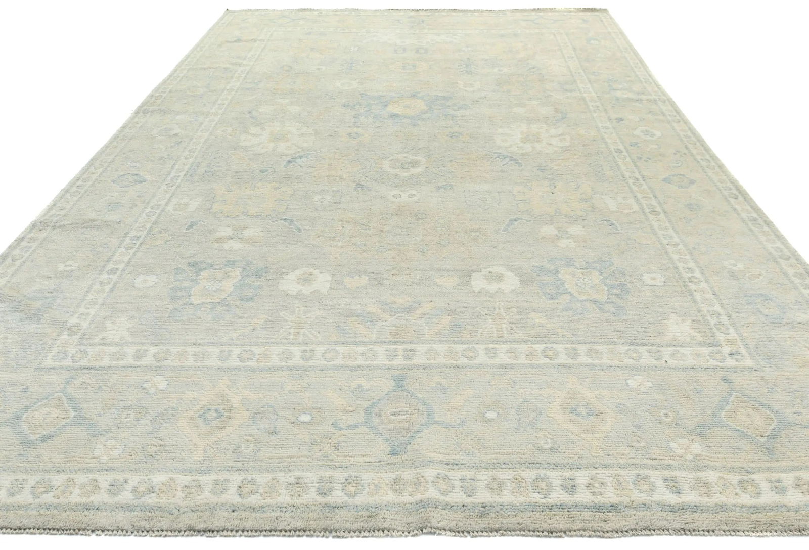 Muted Pastel Brown Floral Distressed 9X12 Oushak Chobi Oriental Rug - 9