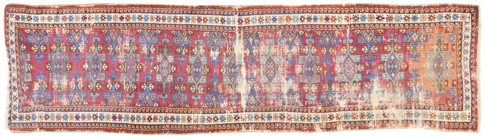 HAND KNOTTED RUG; RUSSIA: Title:HAND KNOTTED RUG; RUSSIADescription:Structure: HAND KNOTTEDOrigin: RUSSIASize: 3X12'4Style: CAUCASIANMaterial: WOOLDesign: ANTIQUESCondition: ANTIQUECare: PROFESSIONAL Reserve: $1,000.00 