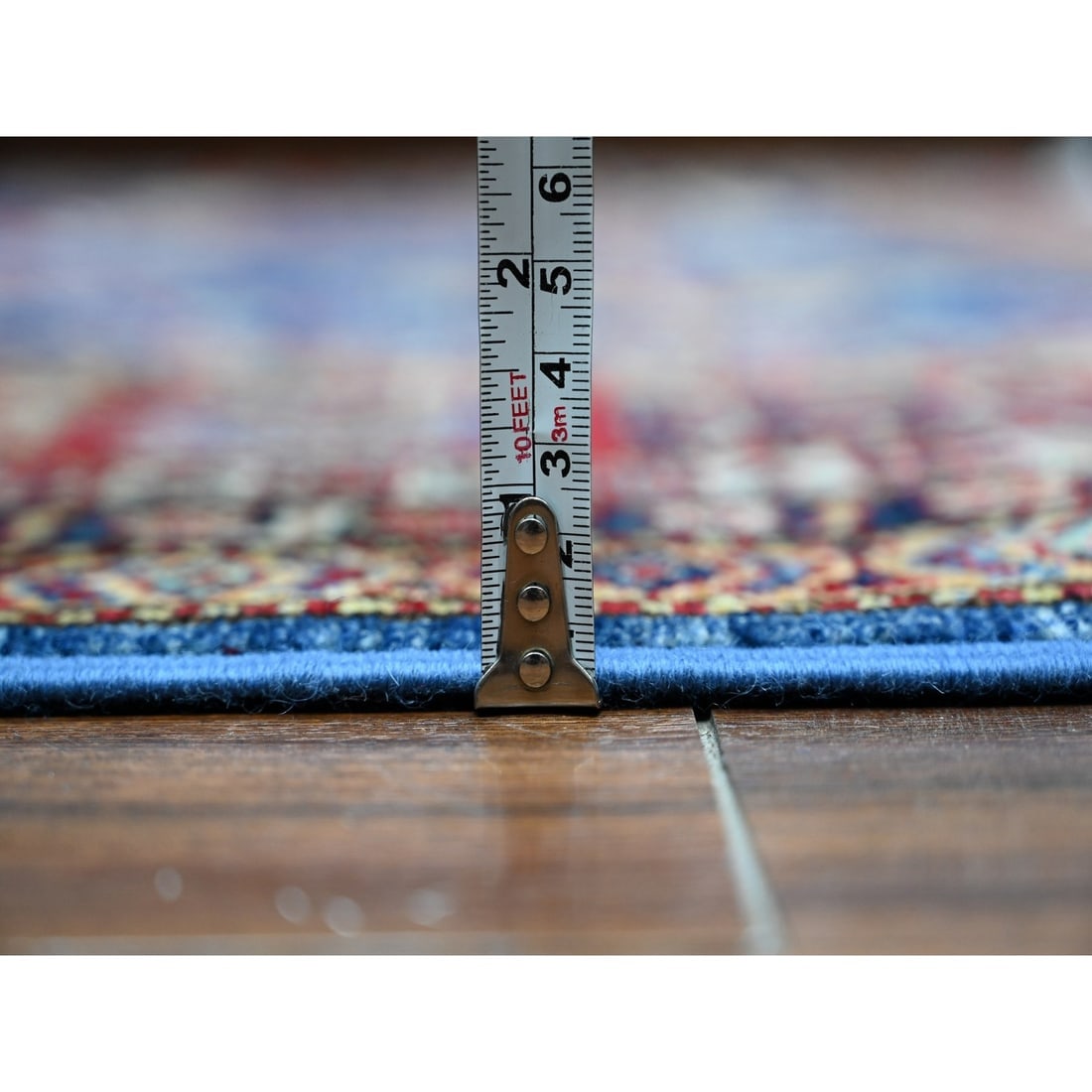 Indigo Blue Super Kazak Motifs Wool Hand Knotted Square Oriental Rug - 10