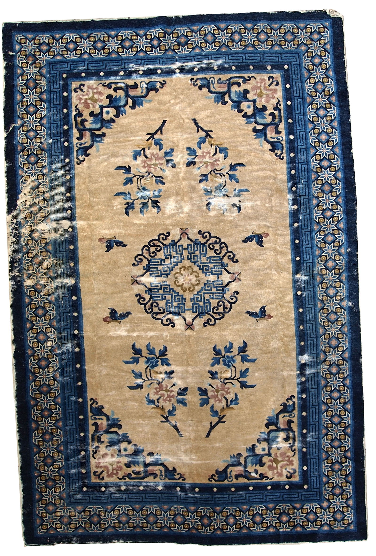 Handmade antique Peking Chinese rug 4.2' x 6.3' ( 128cm x 195cm ) 1880 (1 of 11)