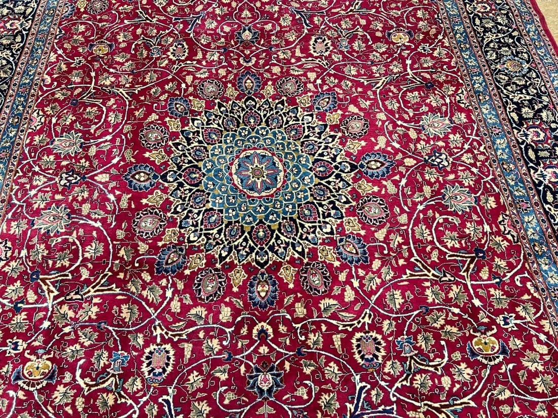 Hand Knotted Persian Kashmar Rug Magenta Red Wool 9'10" x 12'9" Area Carpet - 3