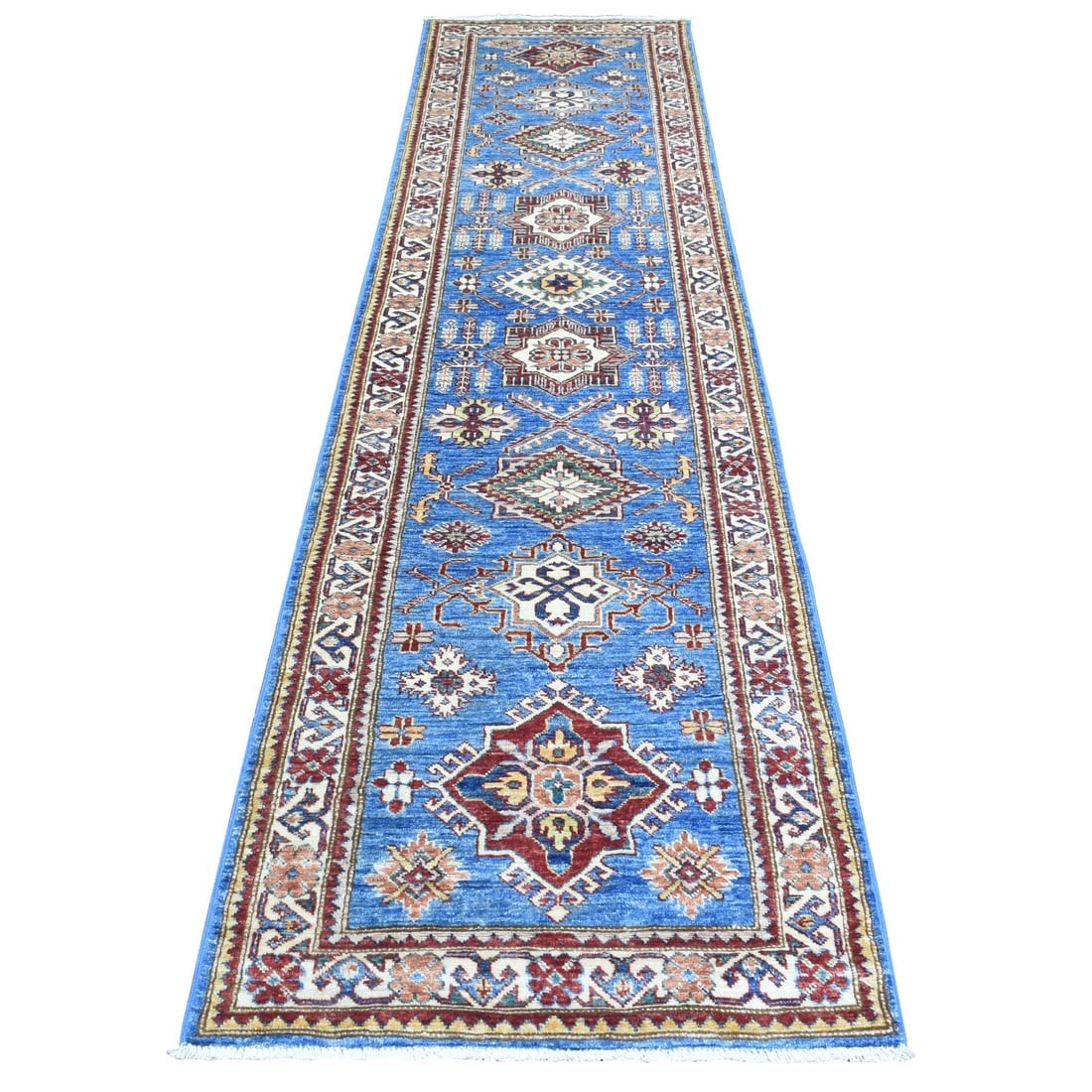 Denim Blue, Afghan Super Kazak Pure Wool Hand Knotted Runner Rug (1 of 6)