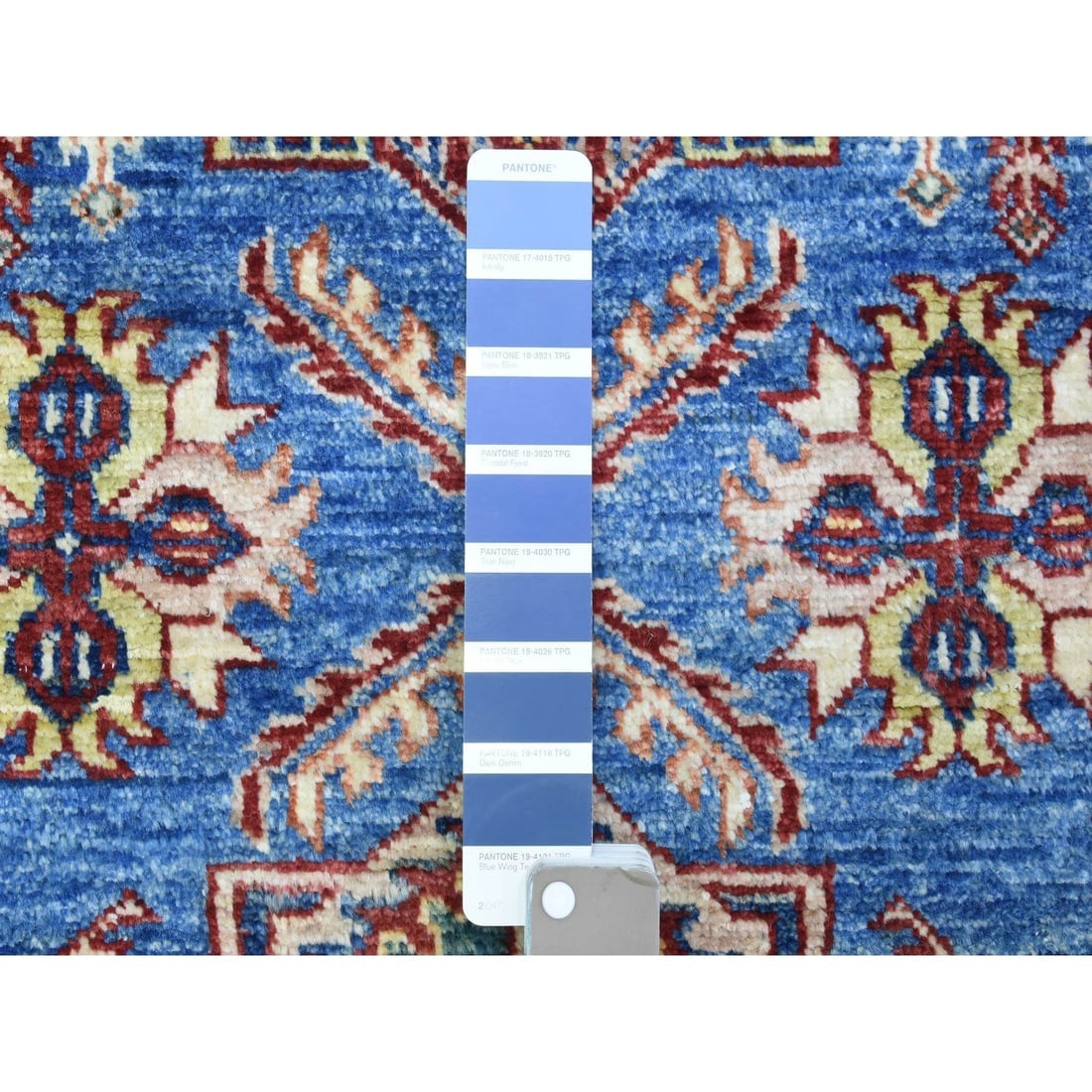 Denim Blue, Afghan Super Kazak Pure Wool Hand Knotted Runner Rug - 3