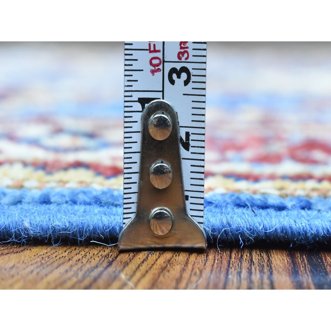 Denim Blue, Afghan Super Kazak Pure Wool Hand Knotted Runner Rug - 5