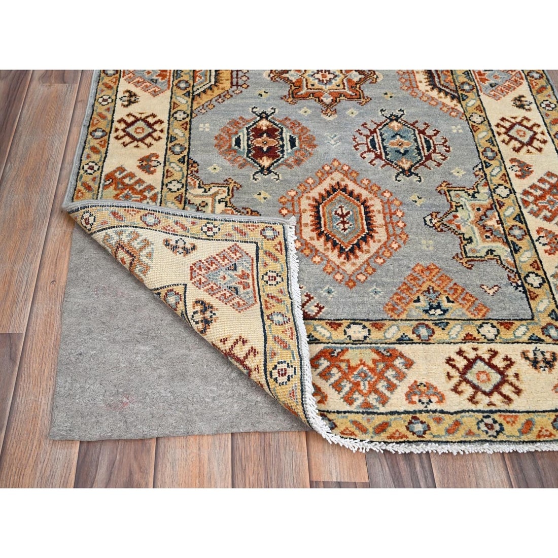 Antarctica Gray 100% Wool Hand Knotted Special Kazak Oriental Rug - 3