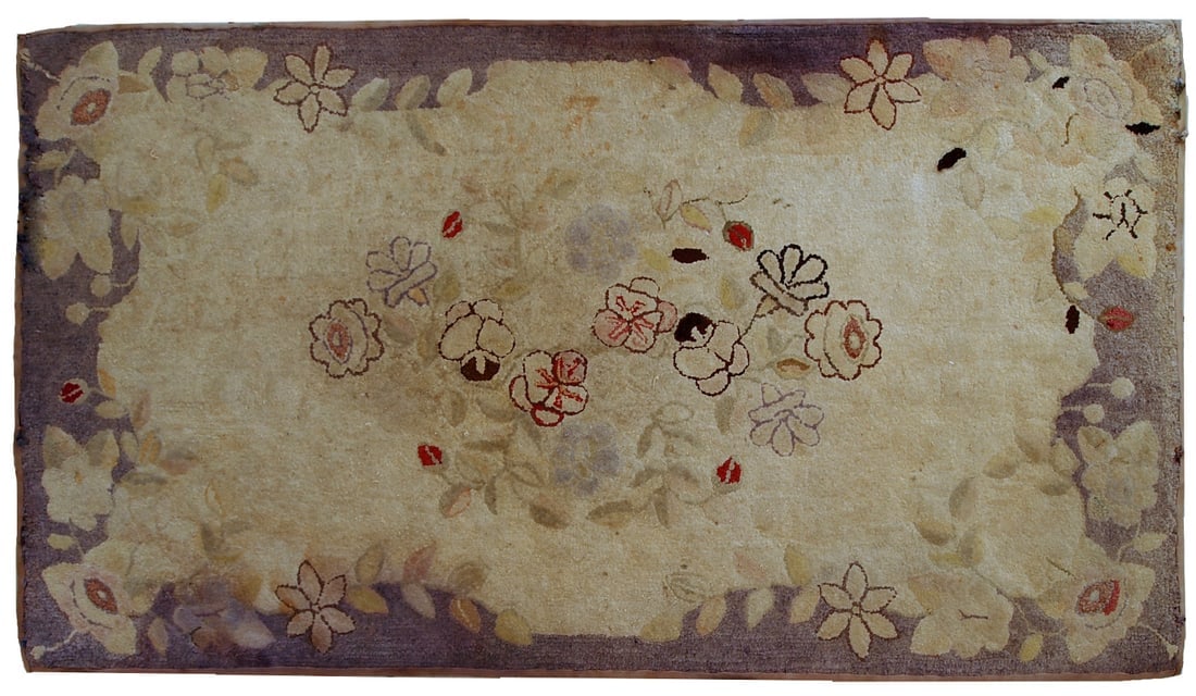 Handmade antique American Primitive Hooked rug 2.5' x 4.5' (77cm x 137cm) 1900s (1 of 10)