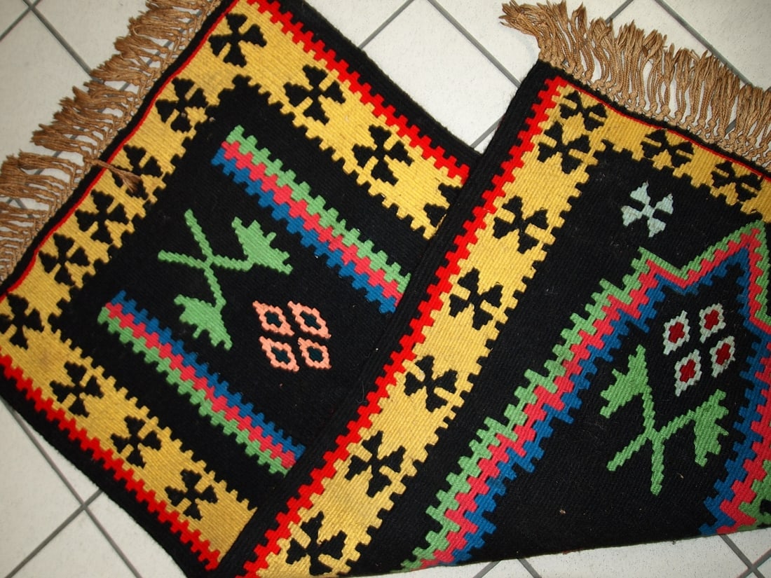 Handmade vintage prayer Turkish Anatolian kilim 2.2' X 4.4' (67cm X 135cm) 1970s - 8