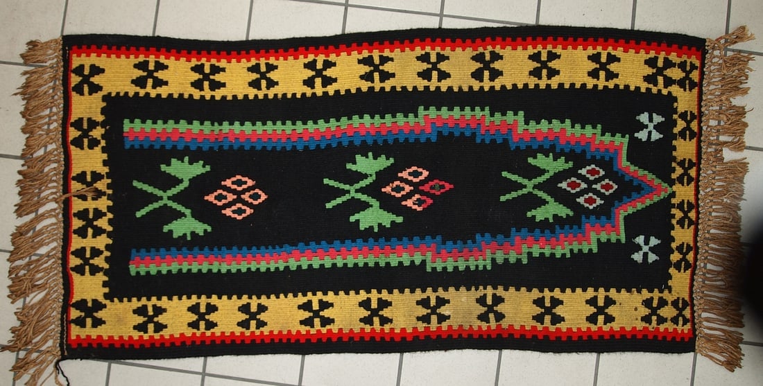 Handmade vintage prayer Turkish Anatolian kilim 2.2' X 4.4' (67cm X 135cm) 1970s - 9