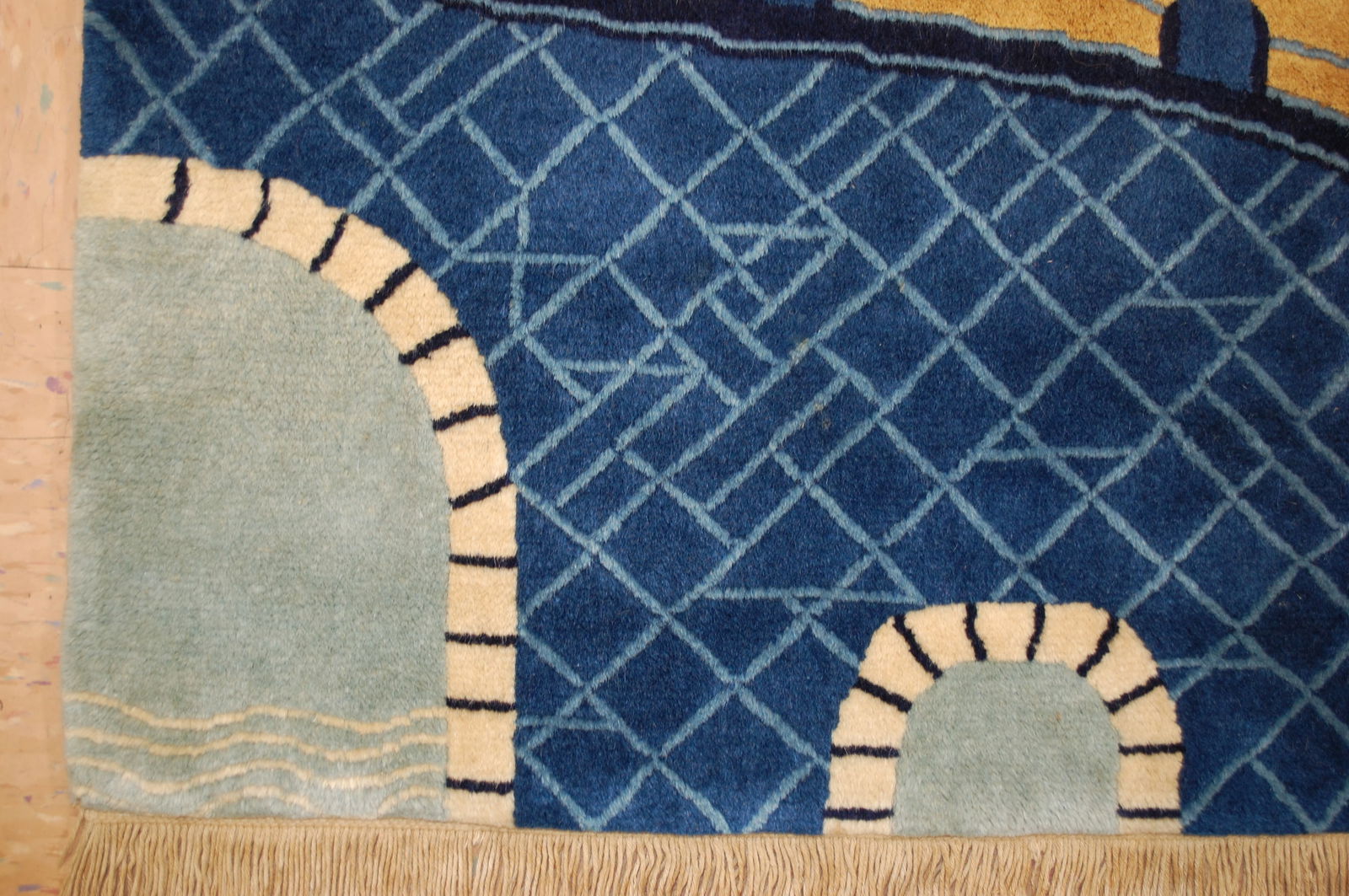 c1950s ANTIQUE PICTURAL CHINESE RUG OF MAN RIDING THE DONKY,SIZE OF 2'7" X 5'1" - 14