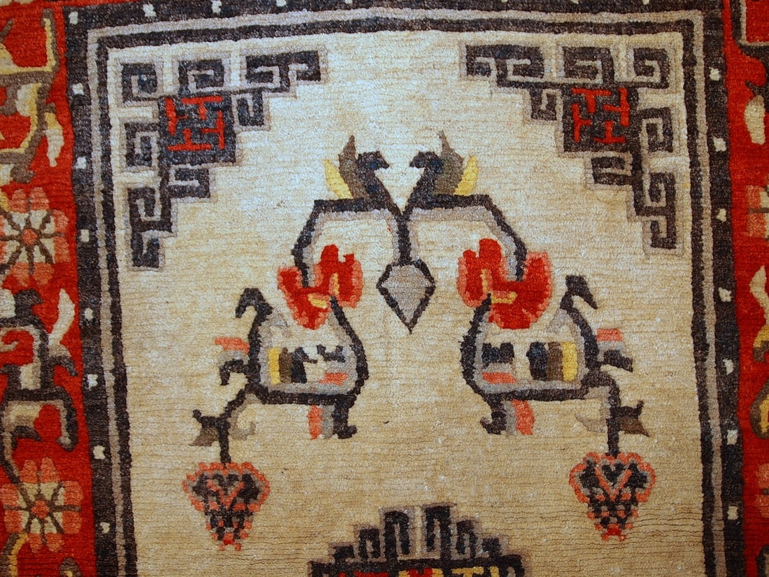 Handmade vintage Mongolian rug 2,9' x 5,2' ( 90cm x 160cm ) 1970 - 5