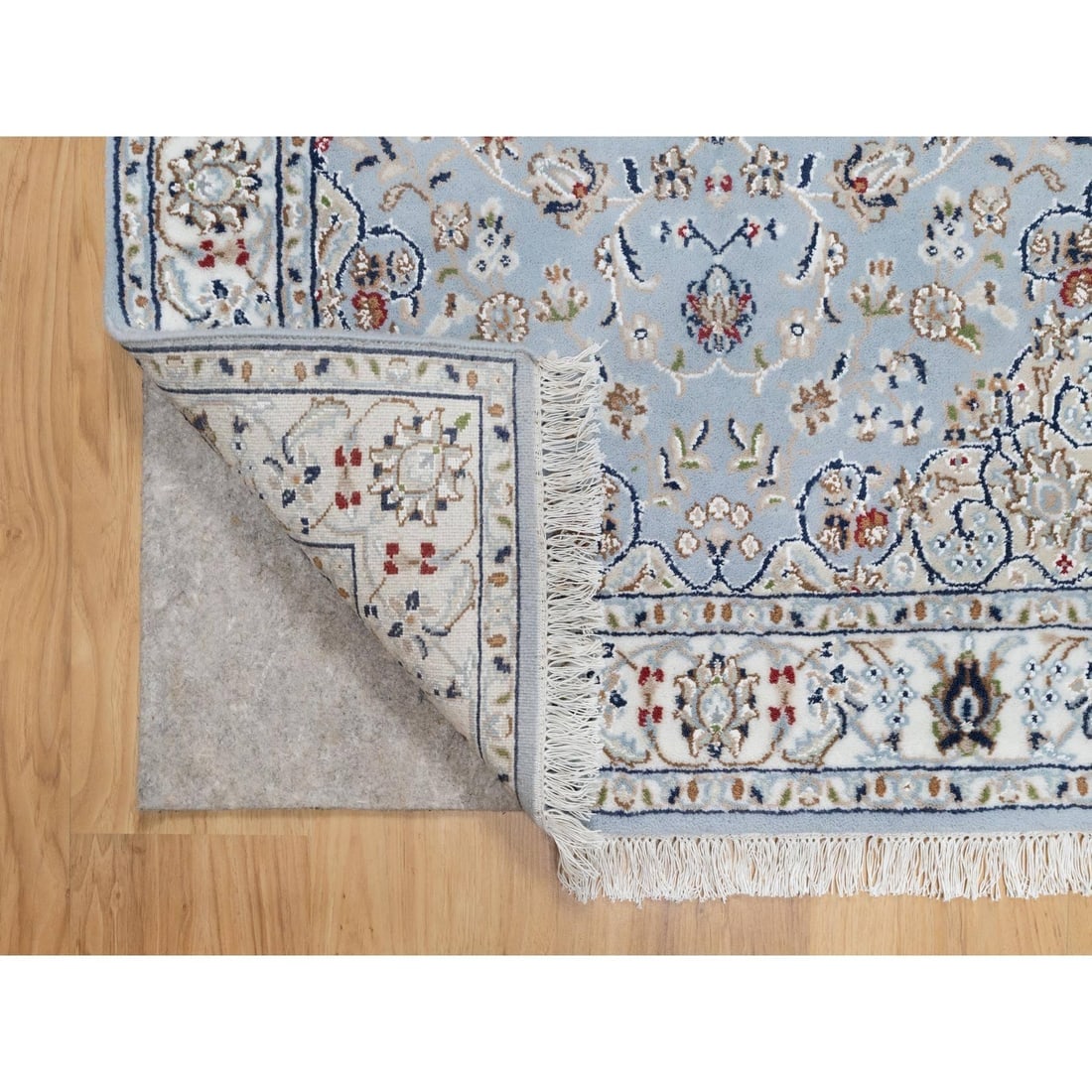 Uranian Blue, 250 KPSI, Wool and Silk, Hand Knotted, Nain Design Rug - 3