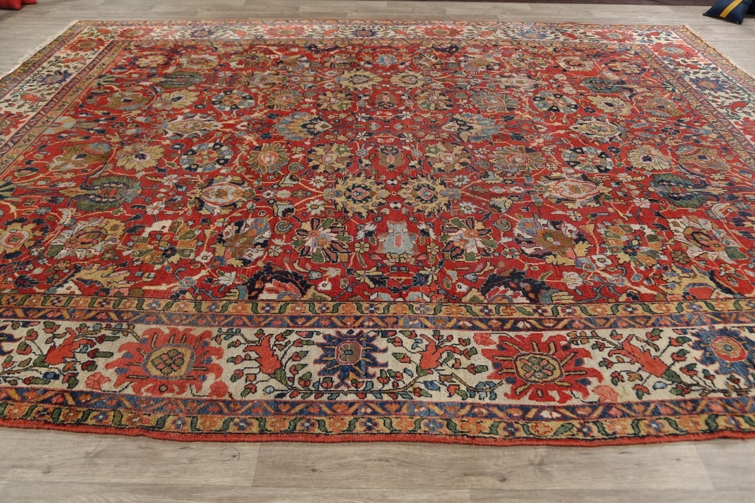 Pre-1900 Vegetable Dye Sultanabad Persian Area Rug 10x13 - 17
