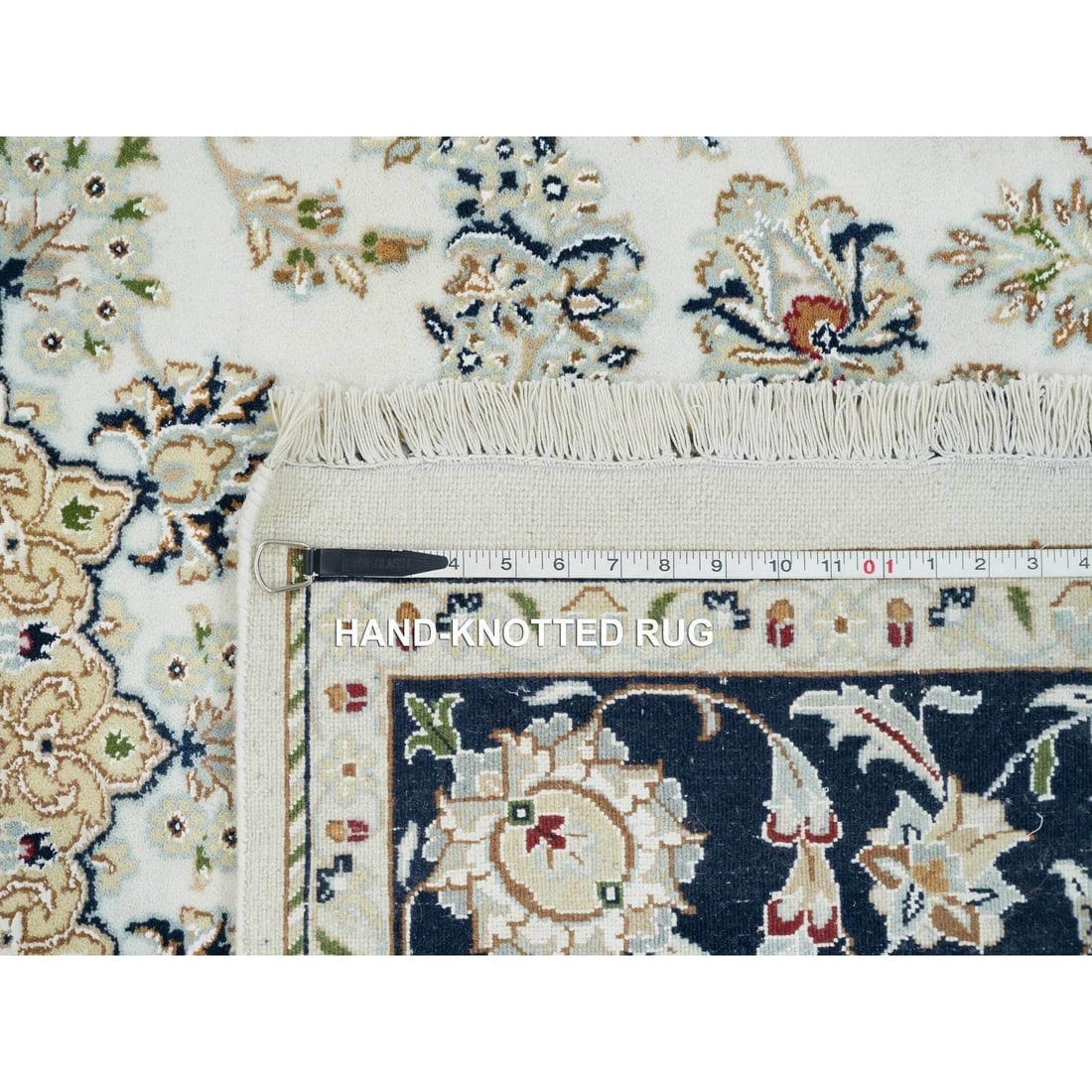 Ivory, Natural Wool Hand Knotted, Nain Design 250 KPSI Rug - 11