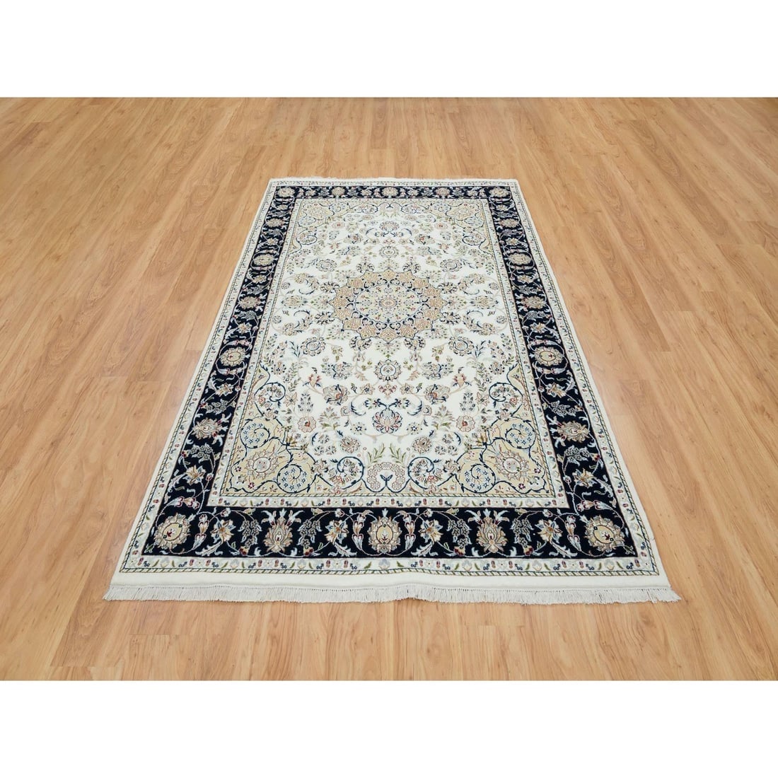 Ivory, Natural Wool Hand Knotted, Nain Design 250 KPSI Rug - 2