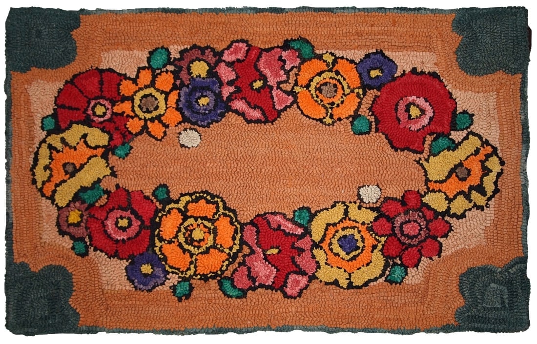 Handmade vintage American hooked rug 2' x 3' ( 61cm x 91cm ) 1940 (1 of 6)