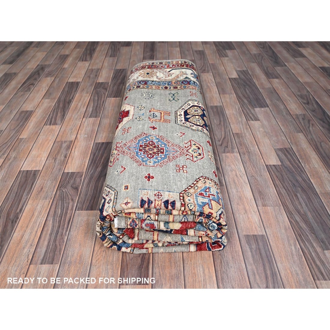 Wrought Iron Gray Soft Pure Wool Hand Knotted Super Kazak Oriental Rug - 9