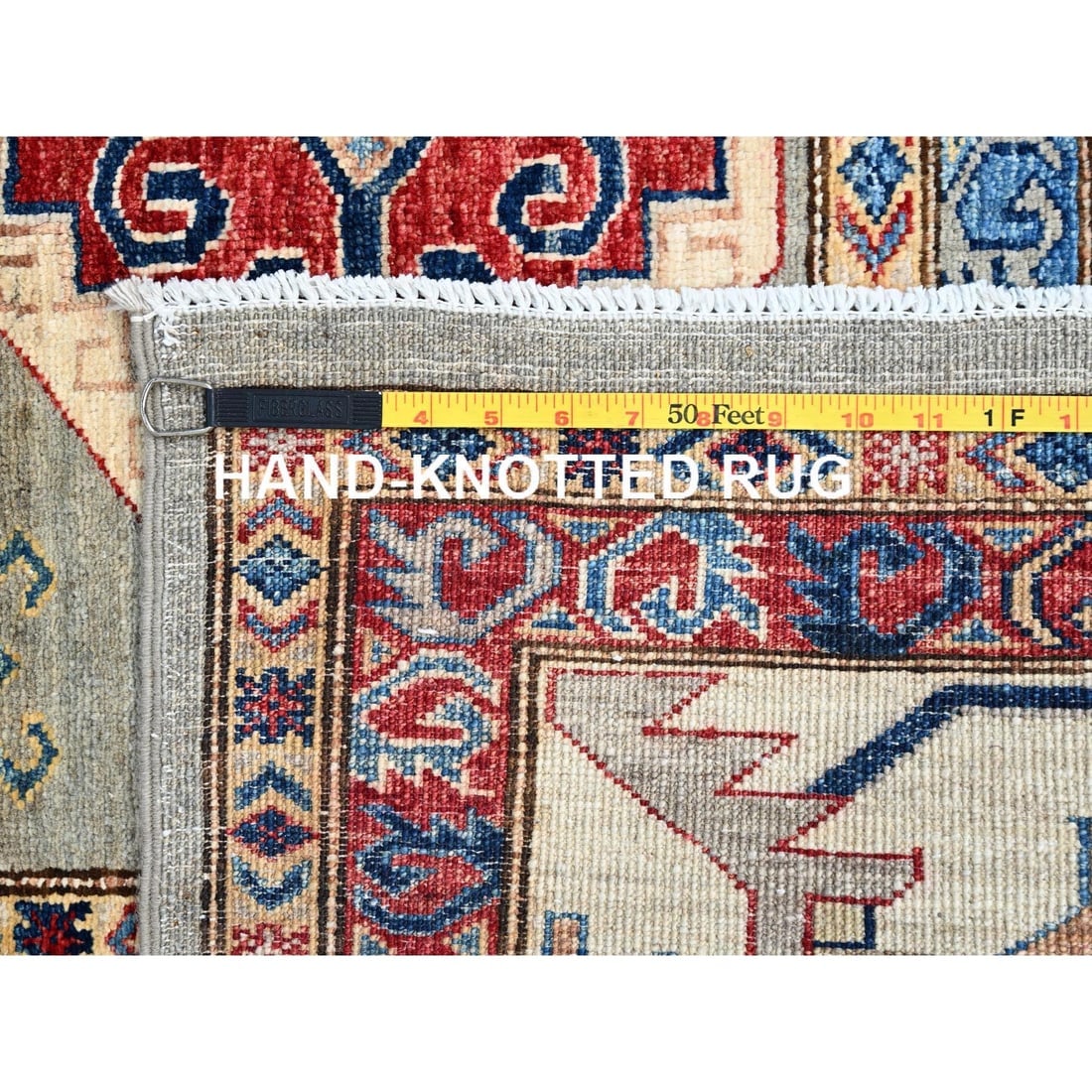 Wrought Iron Gray Soft Pure Wool Hand Knotted Super Kazak Oriental Rug - 11