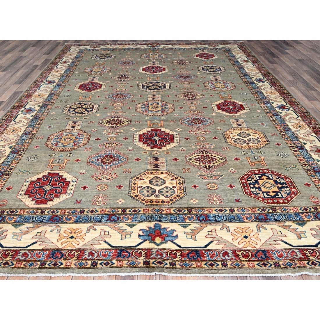 Wrought Iron Gray Soft Pure Wool Hand Knotted Super Kazak Oriental Rug - 2