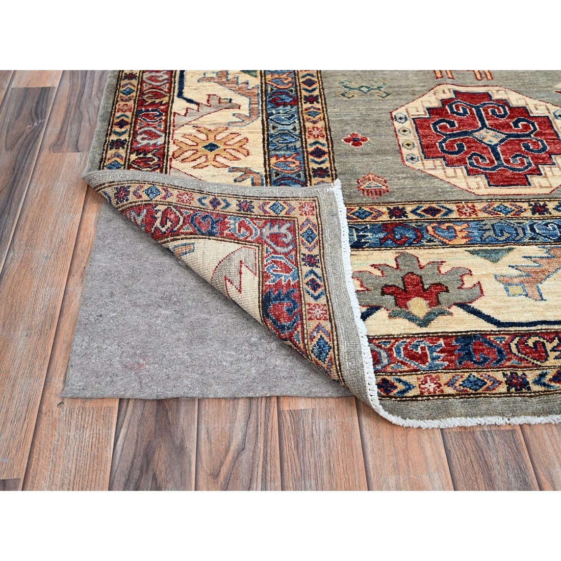 Wrought Iron Gray Soft Pure Wool Hand Knotted Super Kazak Oriental Rug - 4