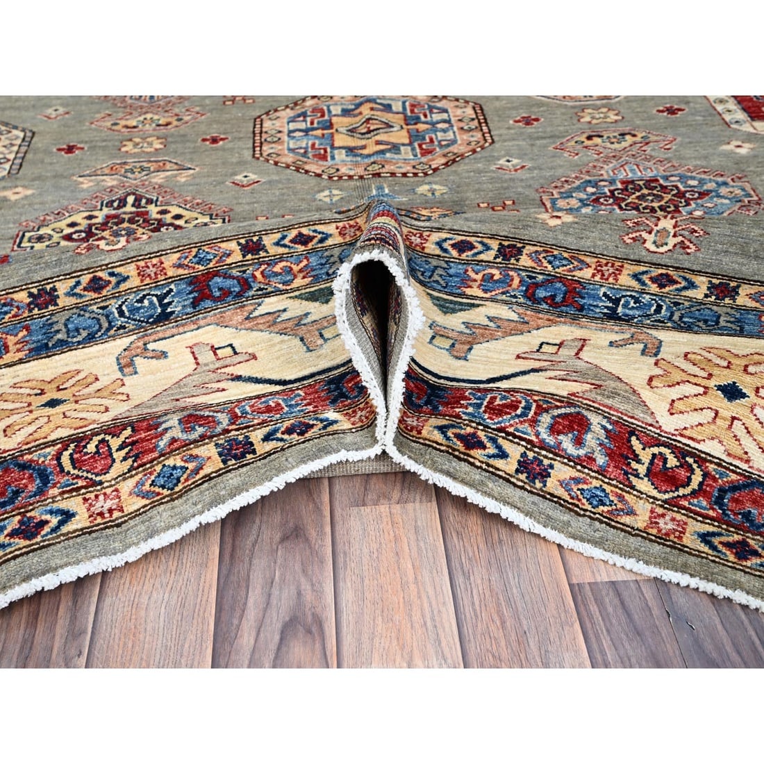 Wrought Iron Gray Soft Pure Wool Hand Knotted Super Kazak Oriental Rug - 5