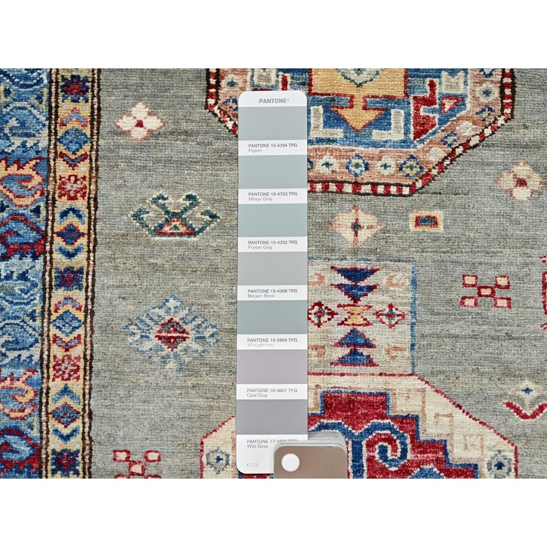 Wrought Iron Gray Soft Pure Wool Hand Knotted Super Kazak Oriental Rug - 7