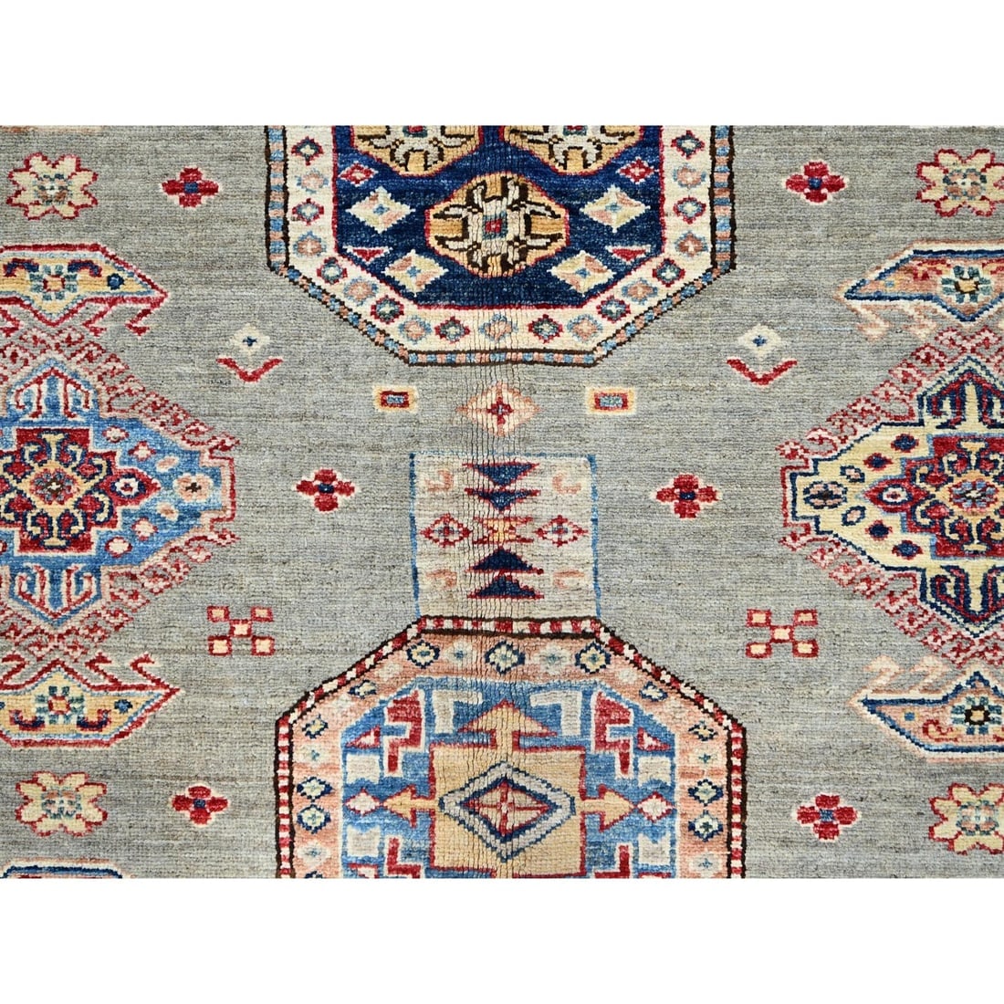 Wrought Iron Gray Soft Pure Wool Hand Knotted Super Kazak Oriental Rug - 8