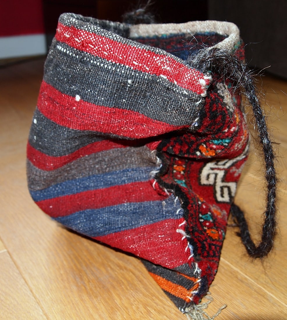 Handmade vintage Turkish Anatolian bag 1.1' x 1.1' ( 34cm x 34cm ) 1970 - 9