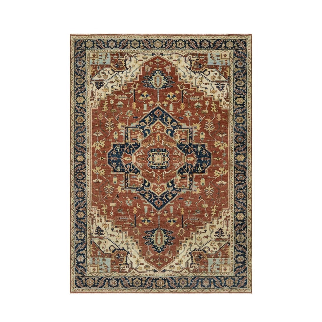 Clay Red Heris Re-Creation Medallion Design Hand Knotted Wool Rug: Title: Clay Red Heris Re-Creation Medallion Design Hand Knotted Wool RugDescription: This is a truly genuine one-of-a-kind. It has been Knotted for months and months in the centuries-old weaving