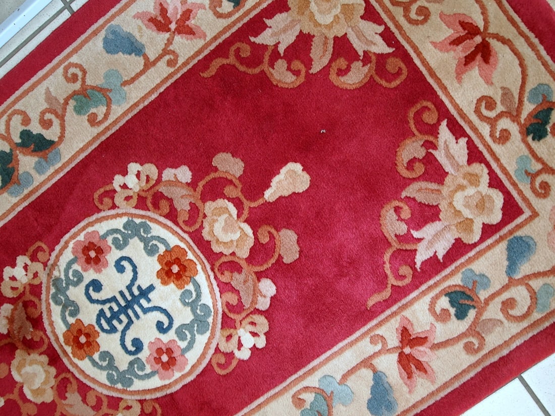 Handmade vintage Art Deco Chinese rug 2.5' x 4.5' ( 77cm x 139cm ) 1970s - 3