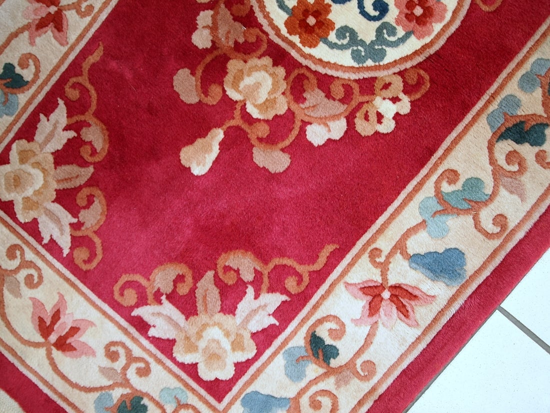 Handmade vintage Art Deco Chinese rug 2.5' x 4.5' ( 77cm x 139cm ) 1970s - 6