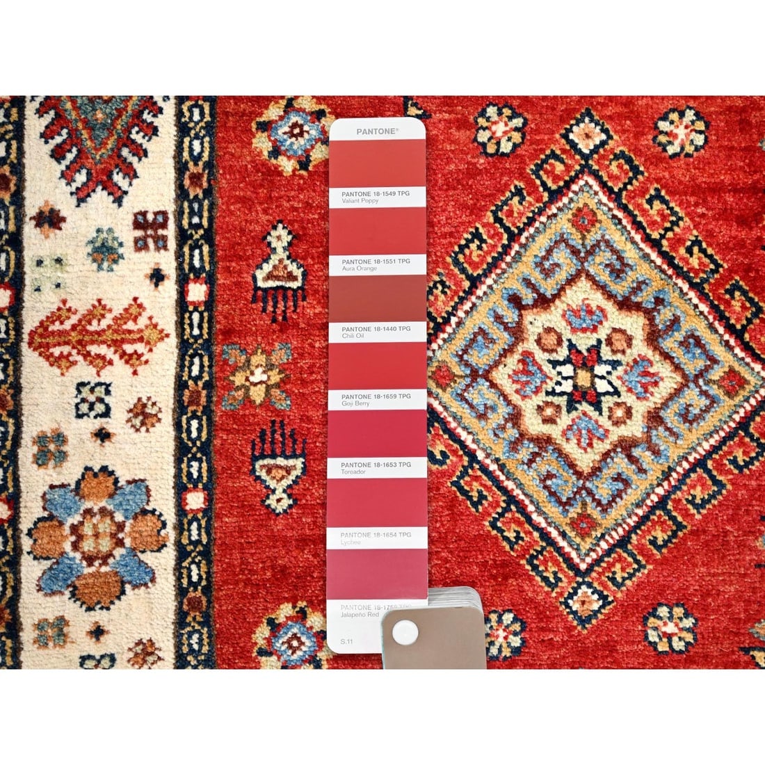 Lattice Red Hand Knotted Afghan Special Kazak Wool Runner Oriental Rug - 4