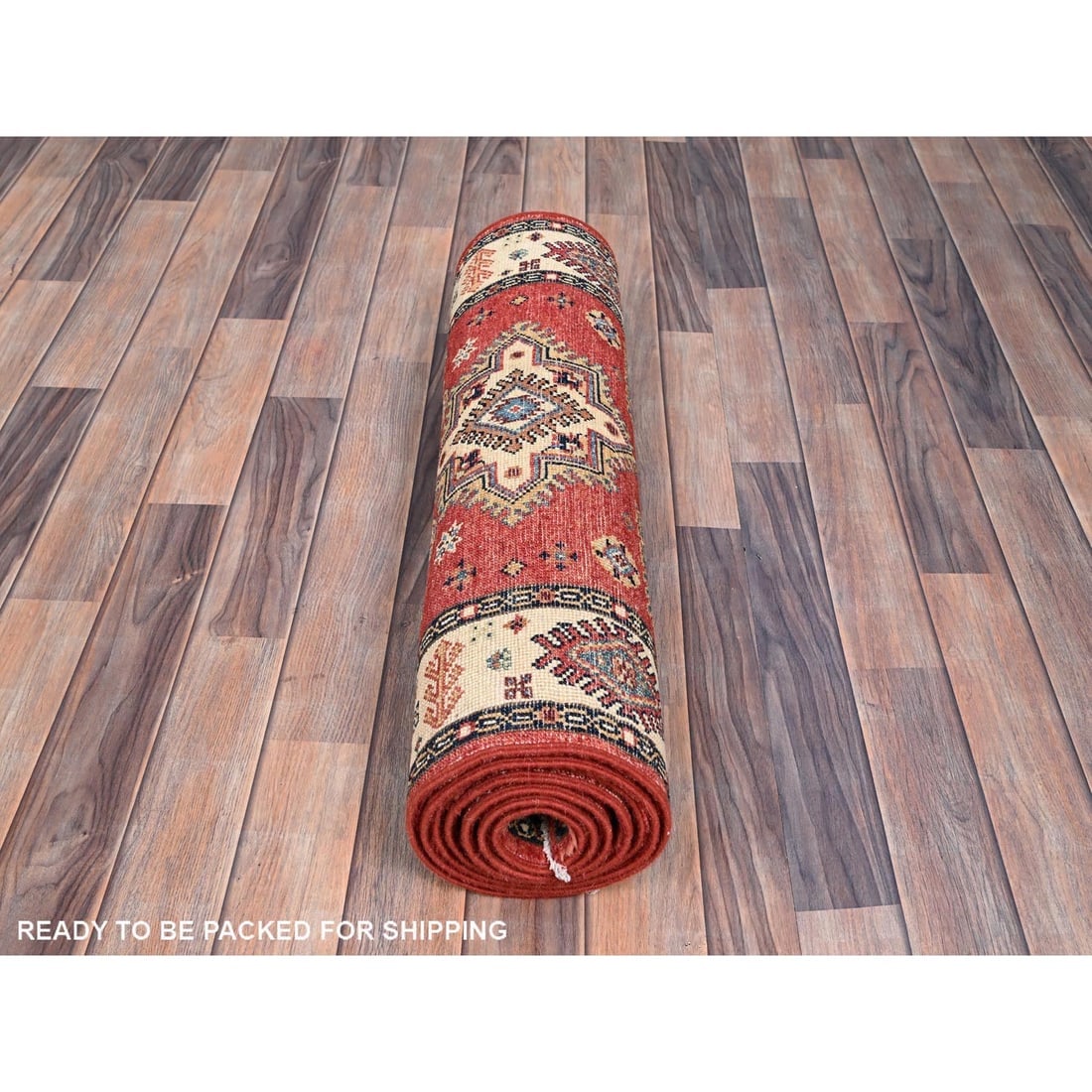 Lattice Red Hand Knotted Afghan Special Kazak Wool Runner Oriental Rug - 5