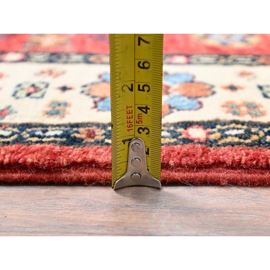 Lattice Red Hand Knotted Afghan Special Kazak Wool Runner Oriental Rug - 6