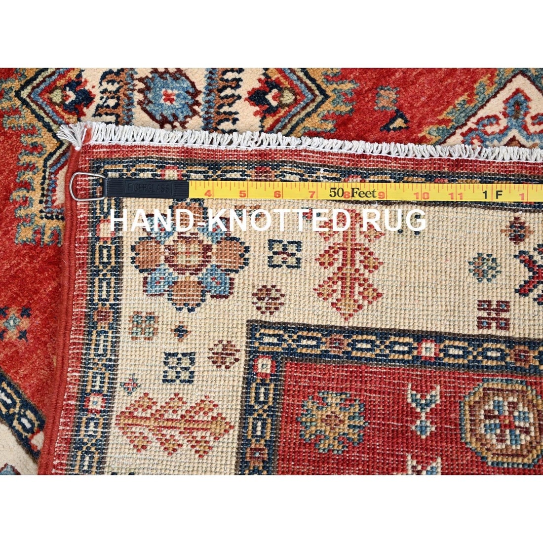 Lattice Red Hand Knotted Afghan Special Kazak Wool Runner Oriental Rug - 7