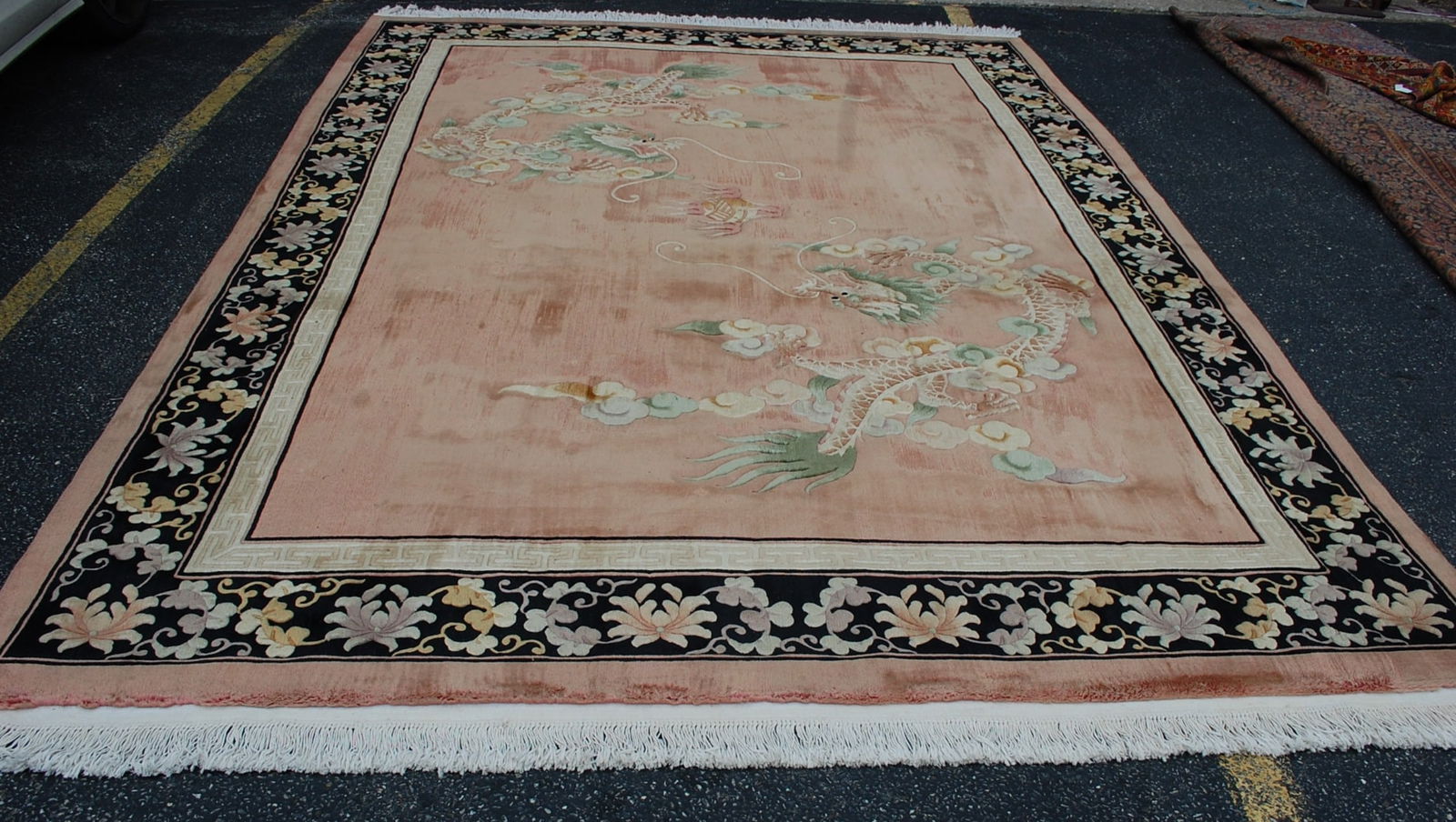 CHINESE NICHOLS RUG 8' 10" x 11' 10": Title: CHINESE NICHOLS RUG 8' 10" x 11' 10" Description:FRESH FROM PRIVATE ESTATE IS THIS AMAZING RARE PALACE SIZE ART DECOR ANTIQUE DRAGON DESIGN CHINESE RUG with exact size of 8' 10" x 11' 10" .....