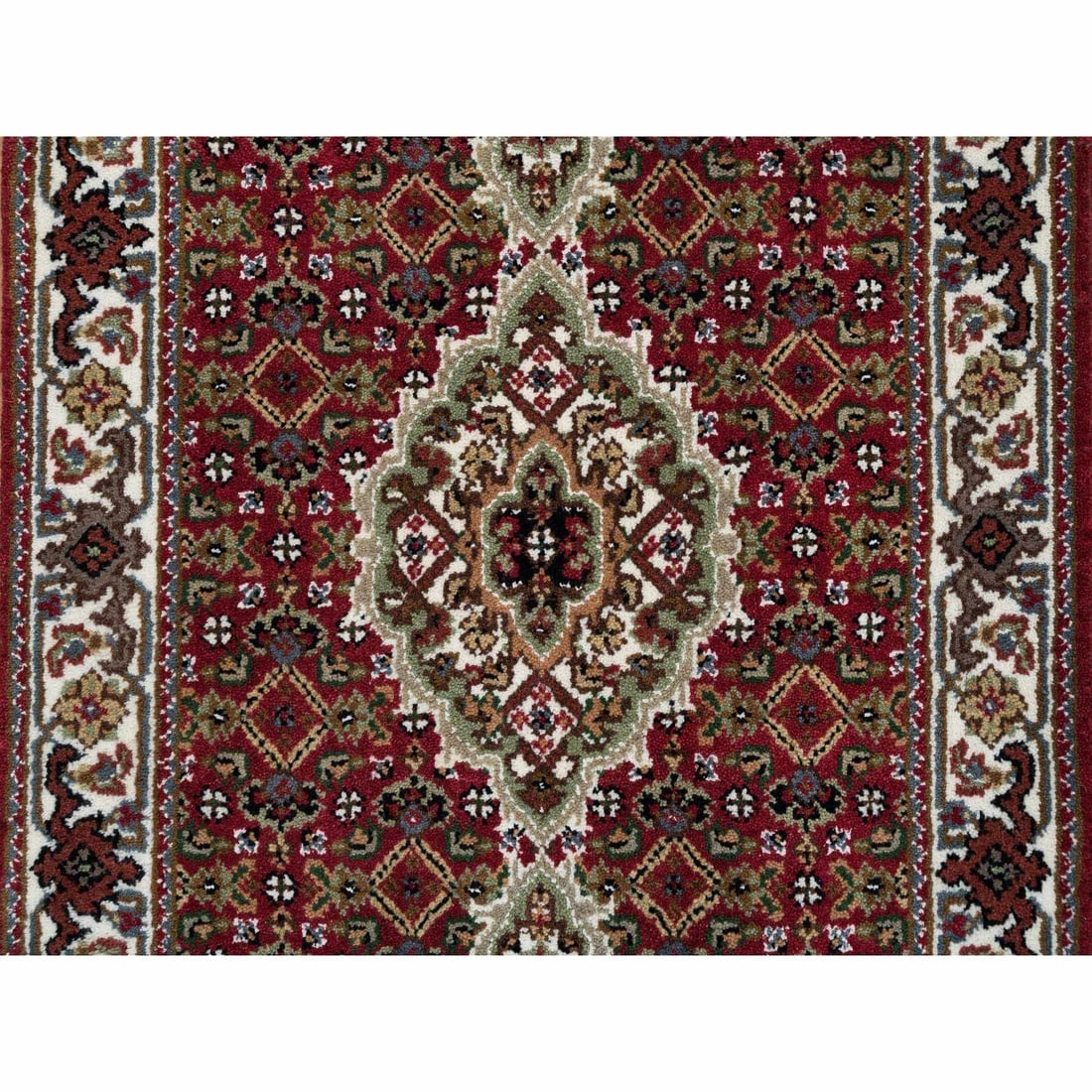 Red Tabriz Medallion Design 175 KPSI Wool Hand Knotted Runner Rug - 5