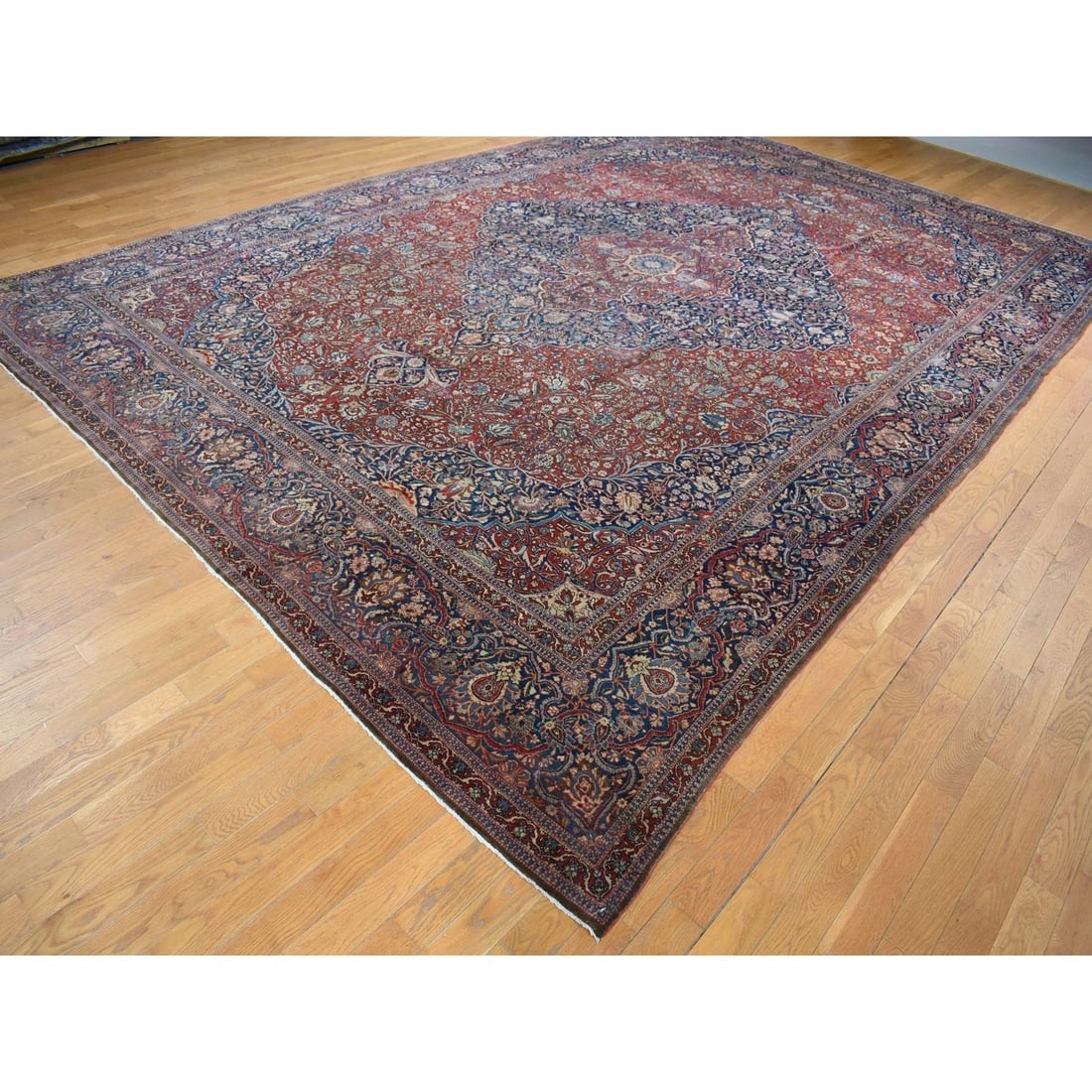Barn Red,Kashan Debir,Hand Knotted,Pure Wool,Dense Weave,Oriental Rug - 3