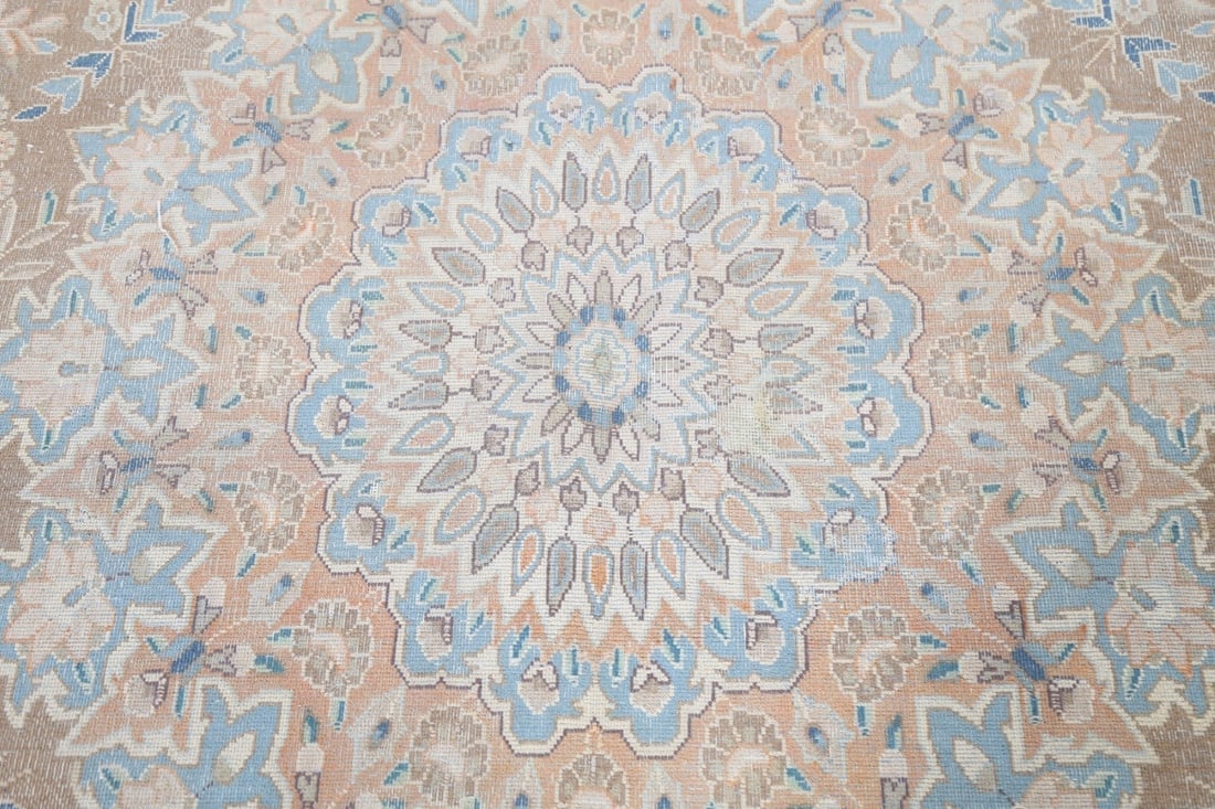 Muted Distressed Kerman Persian Area Rug 10x13 - 10