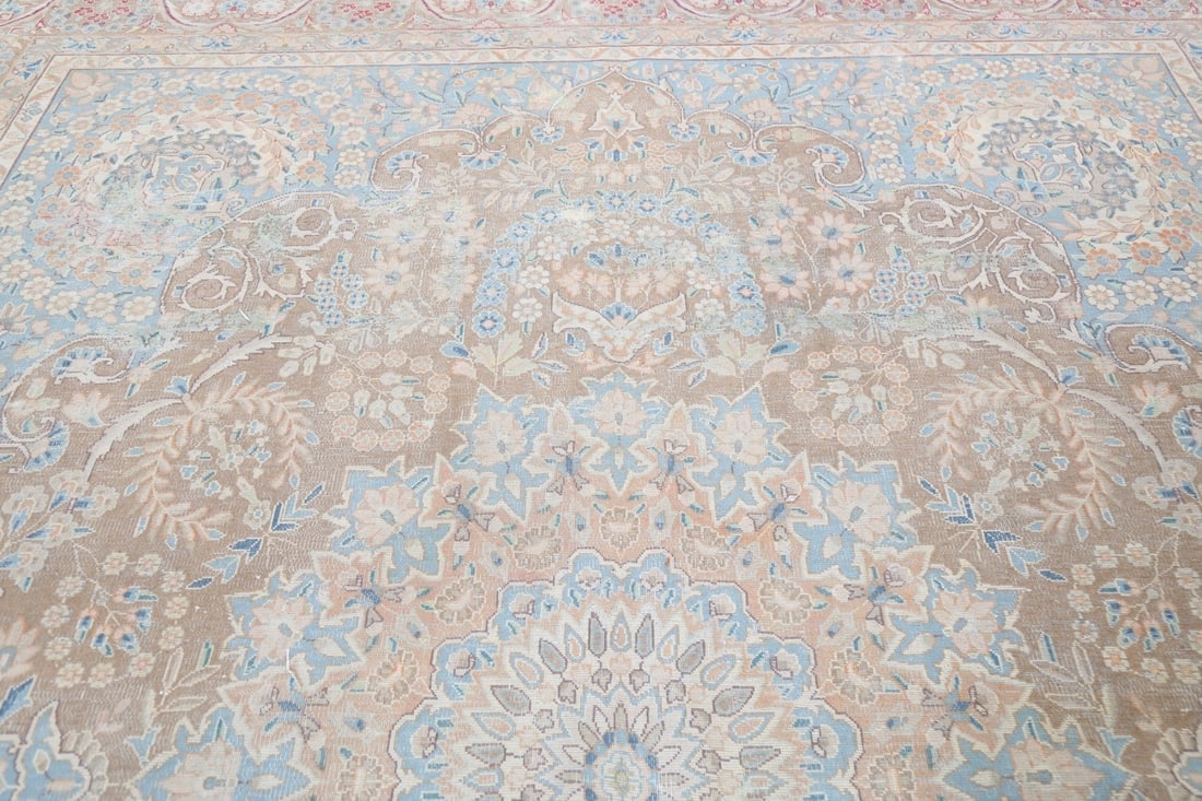 Muted Distressed Kerman Persian Area Rug 10x13 - 11