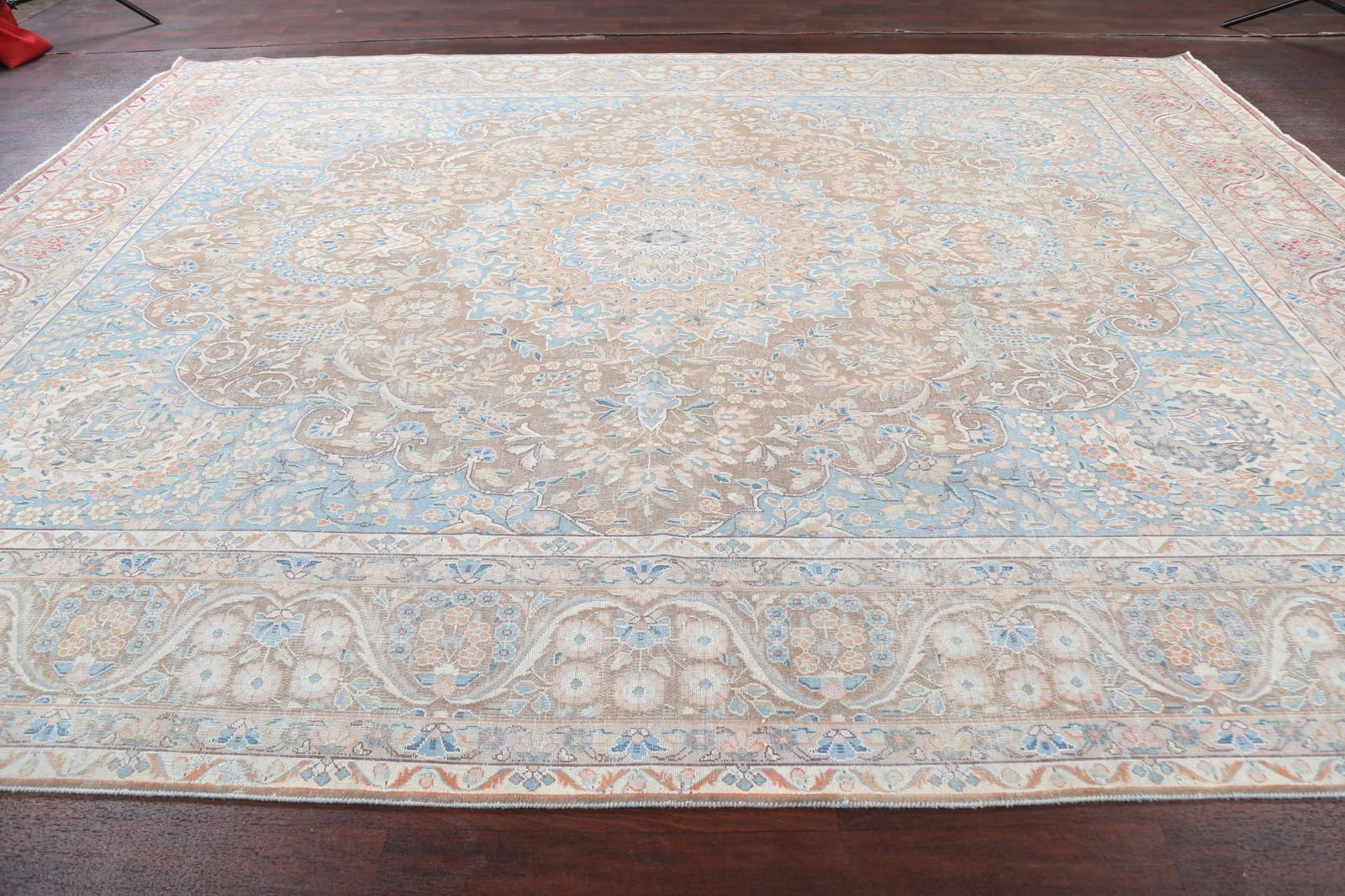 Muted Distressed Kerman Persian Area Rug 10x13 - 14