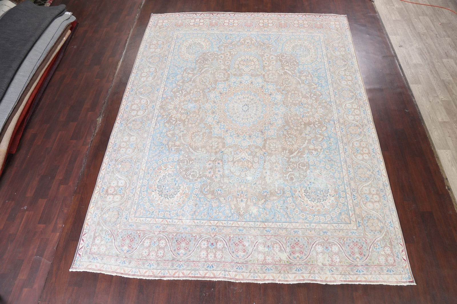 Muted Distressed Kerman Persian Area Rug 10x13 - 15