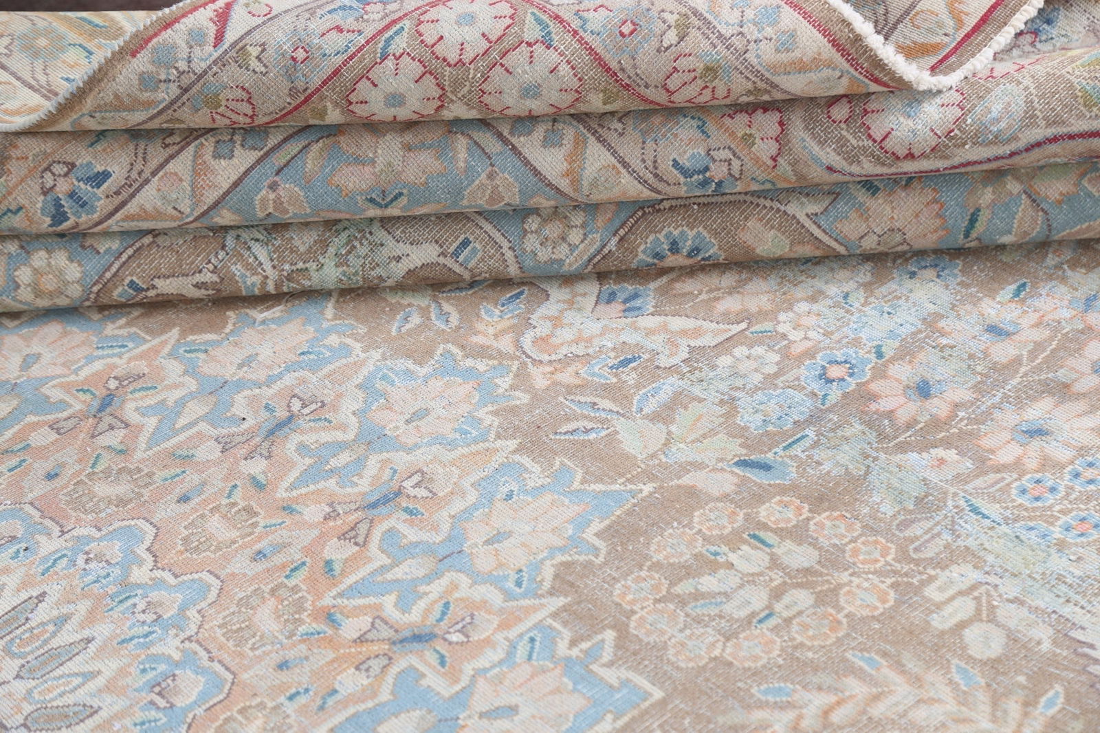 Muted Distressed Kerman Persian Area Rug 10x13 - 16