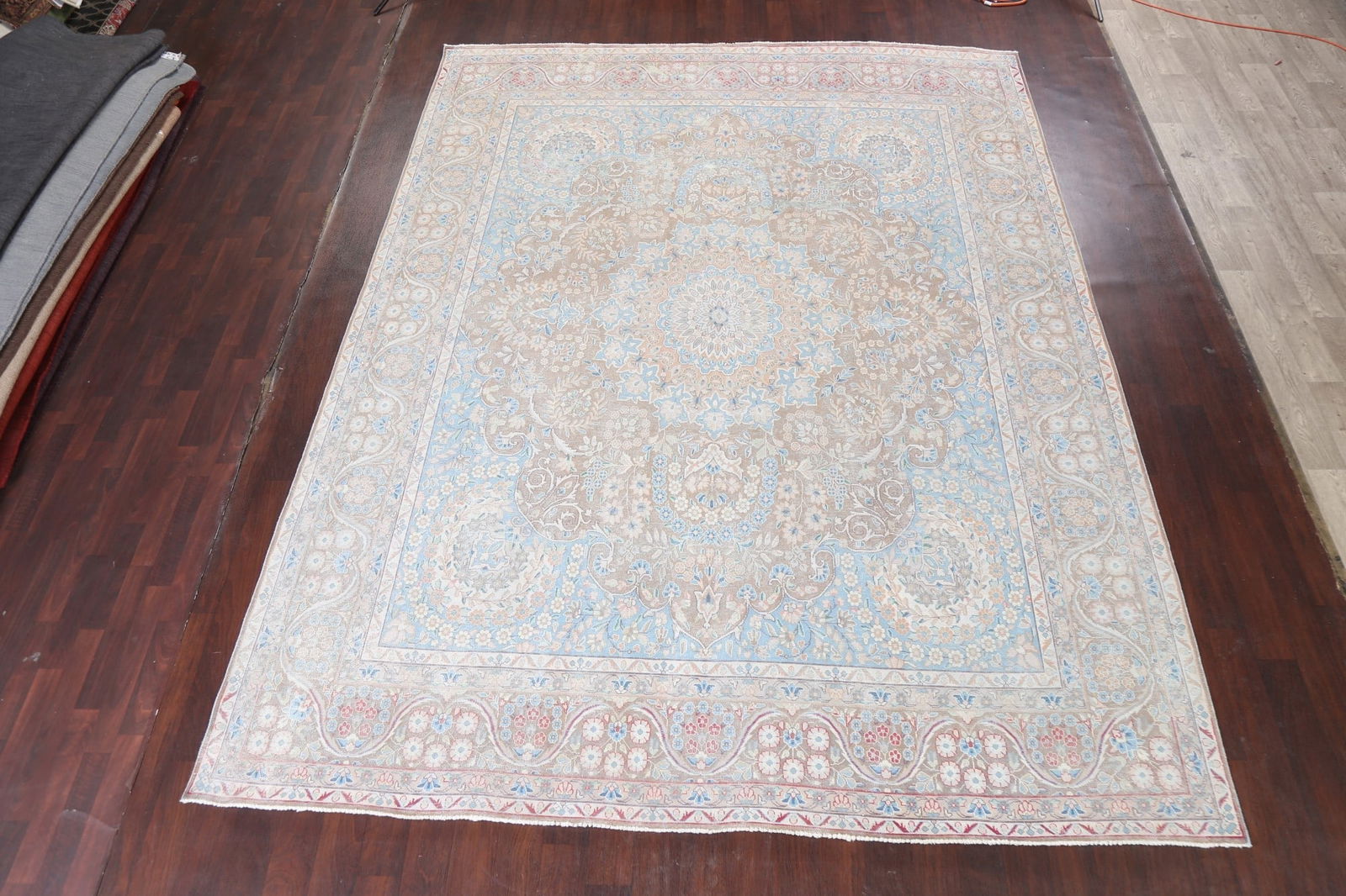 Muted Distressed Kerman Persian Area Rug 10x13 - 2