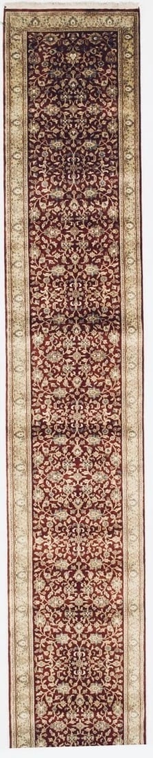 Hand Knotted Indo-Tabriz Runner Red Wool New Oriental Area Rug 2'6" x 22' - 5