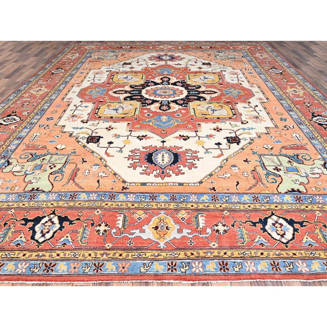 Red Hand Knotted Shiny Wool Densely Woven Oversized Oriental Rug - 2